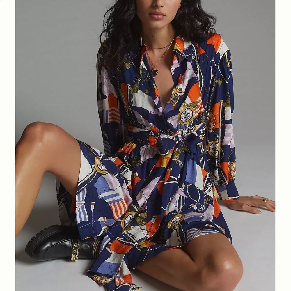 NWT Anthropologie Maeve Mini Shirtdress XS Navy #207
